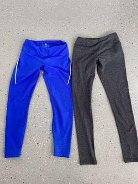 90 Degree By Reflex Blue and Charcoal Leggings Duo